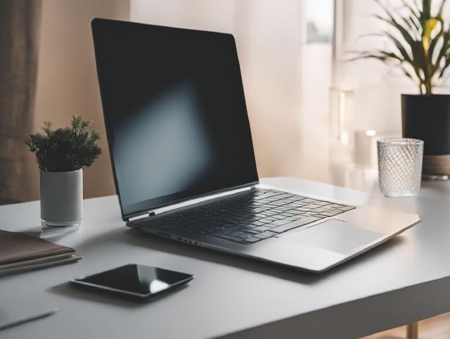 A laptop with an open inbox beside a notebook and a glass of water on a desk