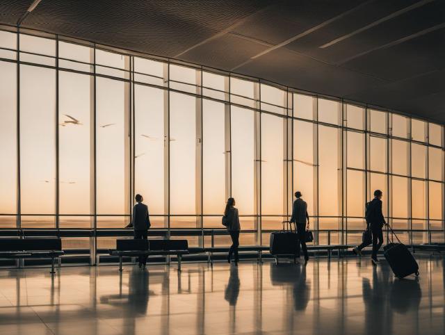 Viajeras y viajeros esperando junto a la cinta de equipaje en el aeropuerto después del aterrizaje
