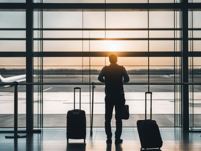 นักเดินทางหยุดพักอย่างสงบใต้จอขึ้นเครื่องหลังการเปลี่ยนประตู