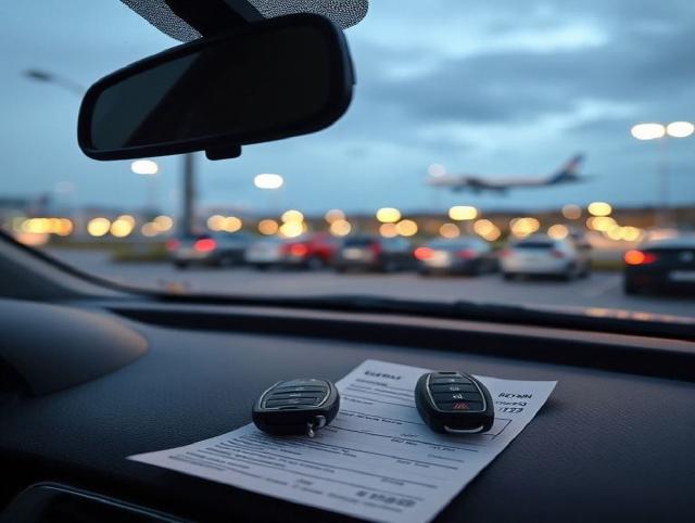 Kluczyk do samochodu i potwierdzenie zwrotu na desce rozdzielczej przy parkingu lotniskowym
