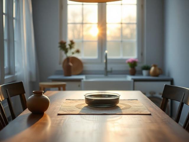 A quiet kitchen table with an ashtray and morning light