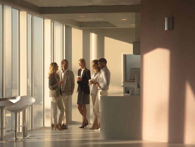 collega’s die in een kantoorruimte bijpraten zonder sigaretten