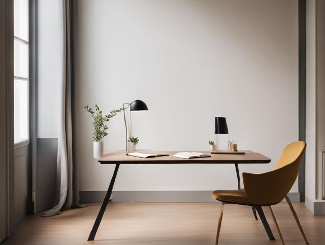 Een rustig bureau met een notitieboekje en een glas water