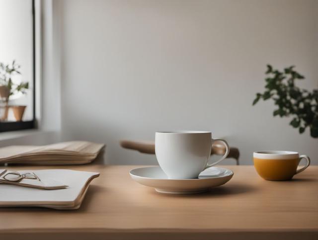 Ein ruhiger Morgentisch mit Tee und Notizbuch, der ein sanftes Leben ohne Zigaretten zeigt