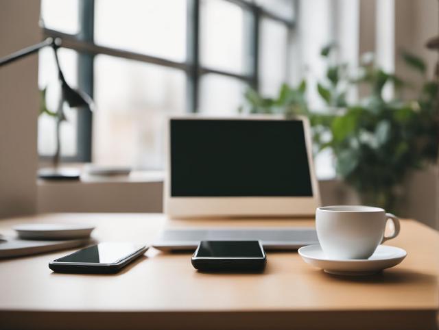 هاتف موضوع على وجهه بجانب دفتر وكوب في ضوء نهاري ناعم