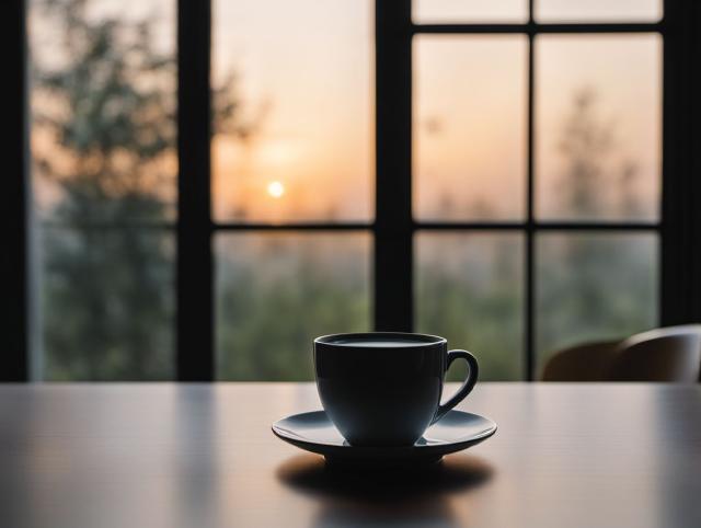 A morning coffee cup on a table near an open window, symbolizing a calm smoke-free routine