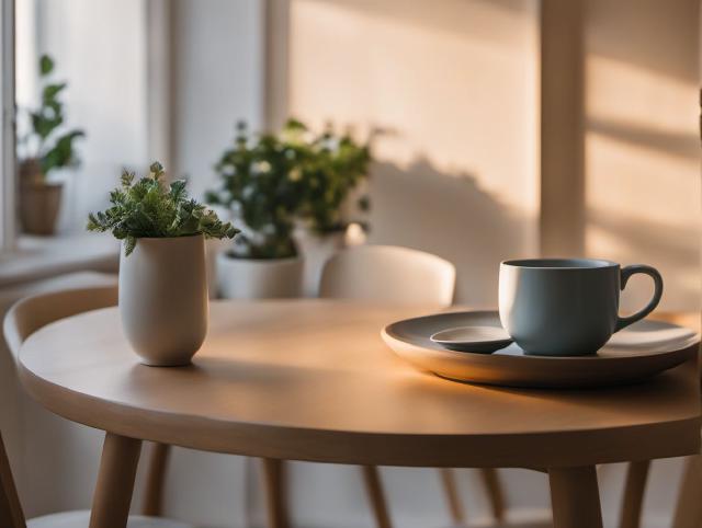 Cichy kuchenny stolik z kubkiem i miękkim światłem po napiętej rozmowie