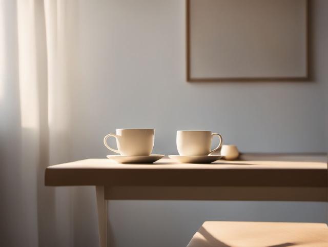 Tichý zápisník na stole vedle šálku čaje v jemném ranním světle